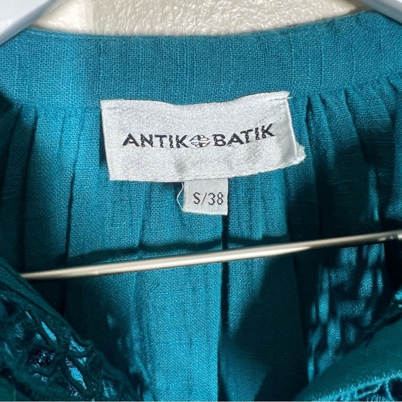Anthropologie Antik Batik Embroidered Boho Blue Peasant Blouse Size Small - Picture 4 of 10